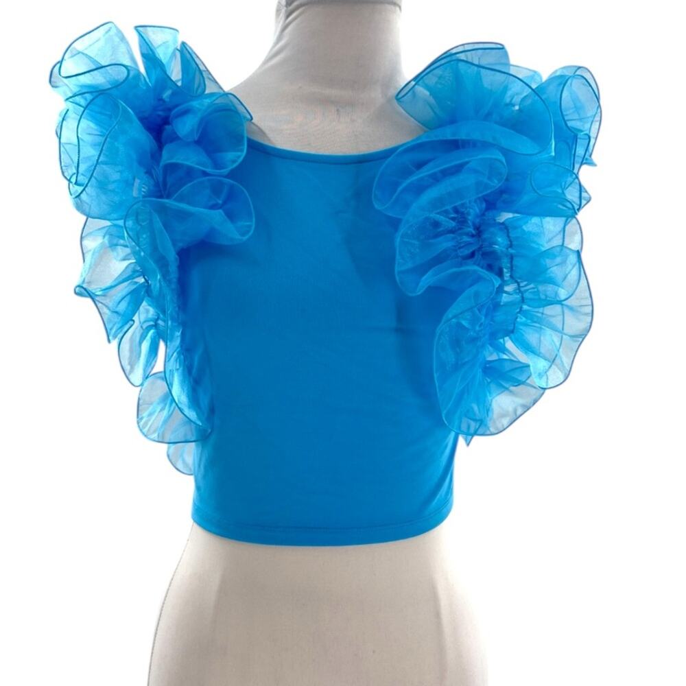 Free people house party organza puff top blue sz S - Picture 3 of 5